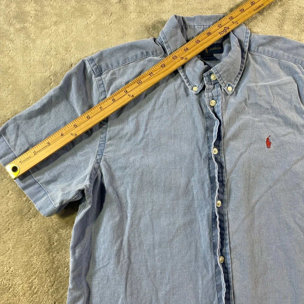 Ralph Lauren Linen Shirt Boys XL 18-20 Blue Short Sleeve Button Casual Preppy
